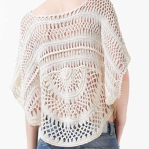 Buffalo lace crochet knit womens top cropped poncho boho color vanilla sz Large - Picture 15 of 16